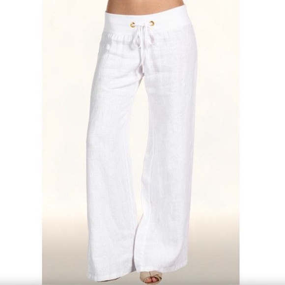 NEW! Lilly Pulitzer The Beach Pant White Linen Wide Leg Pull on Pants XS - $118 - Picture 1 of 15